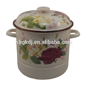 High quality enamel steamer with two grids(Ss and plastic )